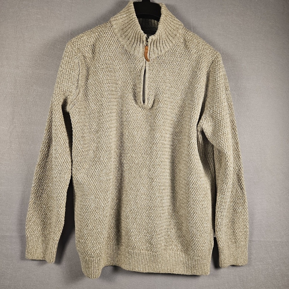 7 DIAMONDS Turnberry Mens XL Beige Cotton Blend Quarter Zip Knit Sweater